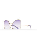 Inverted lilac lenses aviator Model 2. Golden metal frame