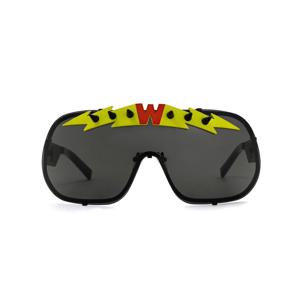 FAKBYFAK x Walter Van Beirendonck  BlitZ Solar Shield Sunglasses. Black & Neon Lightning Code: FBF-23-01-06