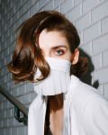 Couture Face Covering with a Pleated Veil, Ear Strap-Free. The FAKOUT. White